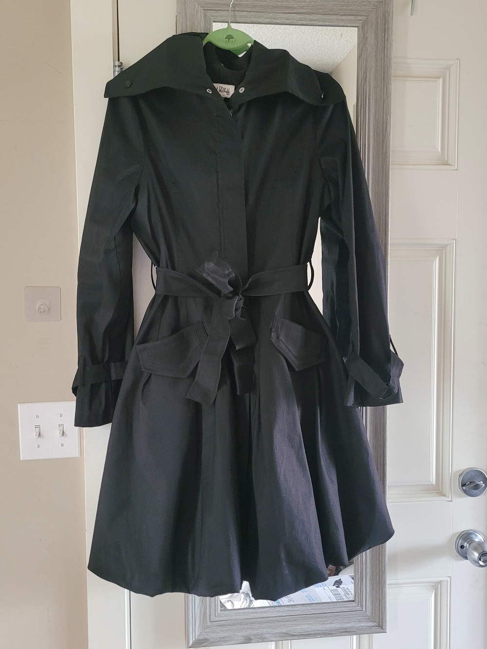 Joseph Ribkoff Black Trench Coat with Self-Tie Belt - Picture 4 of 16